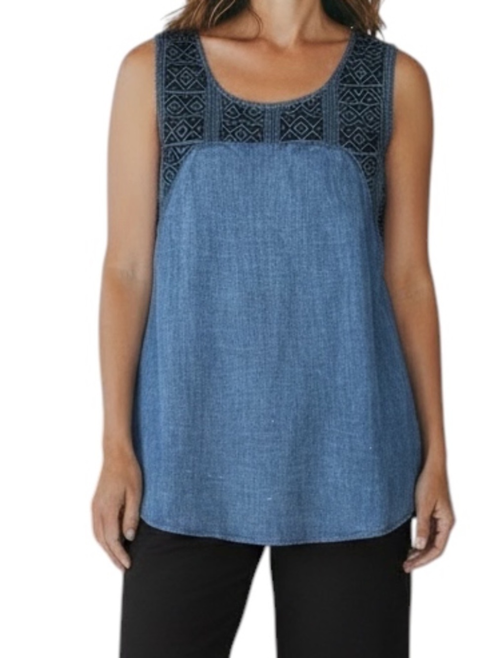 Madewell Linen-Cotton Straight Hem Embroidered Top In Indigo Style A5641 Sz M - Picture 2 of 12